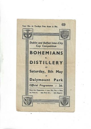 8/5/1943 Rare Dublin/belfast Cup Bohemians V Distillery