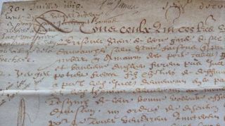 Antique French 17thc Sepia Script Vellum Manuscript Document Dated 1618