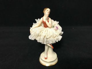 Vintage Akermann & Fritze German Dresden Lace Ballerina Figurine 1858n Signed