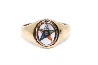 A Rare Antique Art Deco C1926 9ct Rose Gold Masonic Enameled Swivel Signet Ring
