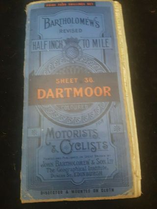 Antique Bartholomew,  S Map Of Dartmoor Devon England For Motorists And Cycliists