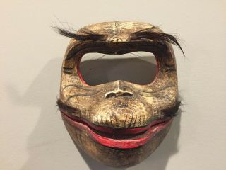 Vintage Japanese Hand Carved / Hand Painted Wood Noh Mask Mouth Opens Monkey