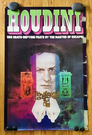 Rare Harry Houdini Magic Poster: Death Defying Feats Master Of Escape 30 X 20