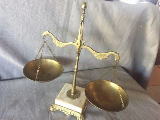 Vintage Brass Balancing Scale Of Justice With Marble Base