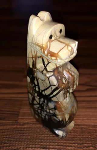 Rare Carver Zuni Carved Picasso Marble Bear Fetish Signed By Waldo Davis 3.  94” H