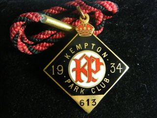Rare 1934 Kempton Park Club Members Badge Number 613