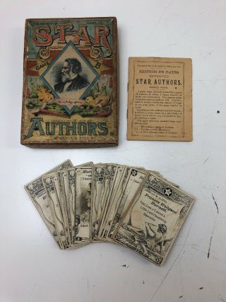 Antique1888 Mcloughlin Brothers Card Game Improved Star Authors Complete Pack B