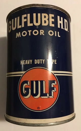 Vintage Gulf Lube H.  D.  Motor Oil Heavy Duty Type 1 Quart Can 10w Full Rare