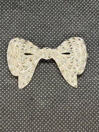 Antique Silver 925 Marcasite Bow Brooch