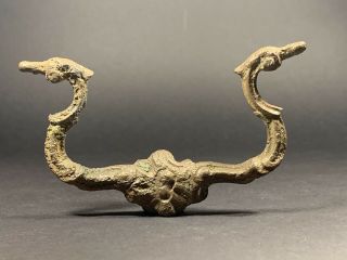 Very Rare Ancient Roman Ornate Swan Neck Bronze Helmet Handle Circa.  100 - 300ad