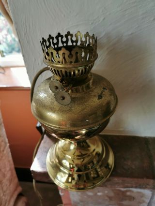 Vintage Brass Oil Lamp Converted For Electrical Use 9.  5  High