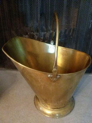 Vintage Brass Coal Ash Scuttle Bucket Ornate Handle 13 By 17 Hearth Antique