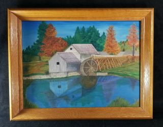 Vintage Oil Painting Of Old Mill Signed By Artist Hebbel 1956 16x12 Exc
