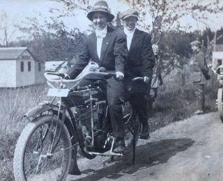 C 1912 Rare 2 Seater 2 Handlebar Indian Motorcycle Real Photo 3.  5 " X5 " Rppc Page