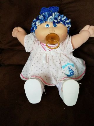 Vintage Cabbage Patch Doll Blue Eyes/ Single Pony Pencil Curls Paci Reroot