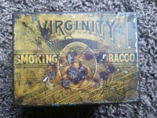 Antique Old Virginity Tobacco Tin Litho Square Corner Can Baltimore Md Cut Plug