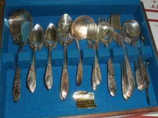 National Silver Co A1 Roses & Leaf Silverware 56 Piece Set Serves 8 W/ chest 2