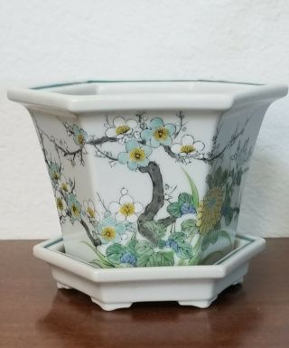 Antique/vintage Japanese Porcelain Planter Pot,  Hand Painted,  Signed.