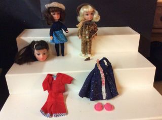 Vintage Uneeda Tiny Teens Dolls W/ Clothes Sport & Mini Time,  Extra Outfits