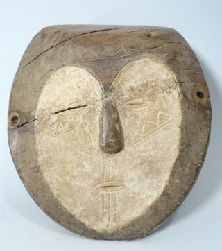 Vintage Antique Old Carved Wood Polychrome Fang Flat Dance Mask Of Gabon Africa