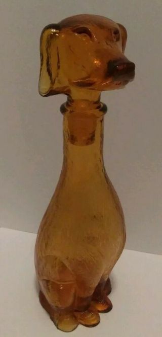 Vintage 14 " Tall Glass Dog Decanter Yellow Amber Color - Awesome Cool Pup