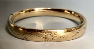 Vintage Antique Floral Etched Gold Filled 1/20 12kgf Bangle Bracelet