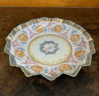 Antique Hand Painted Floral Gold Porcelain Plate Ruffled Edge