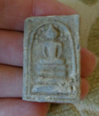 Antique Ayutthayan Buddha Shrine Amulet Fragment Bodi Leaf Tree Throne
