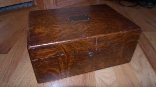 Antique Vintage Wood Sawn Oak Tobacco Cigar Humidor Box Case W/ Metal Lining