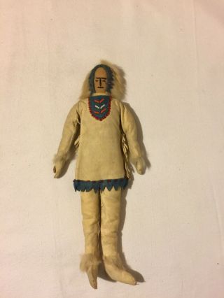 Handmade Antique Native American Doll,  Inuit,  Eskimo? Doll - Fur,  Bead,  Felt,  Leather