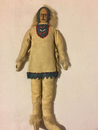 Handmade Antique Native American Doll,  Inuit,  Eskimo? Doll - Fur,  Bead,  Felt,  Leather 2