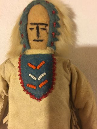 Handmade Antique Native American Doll,  Inuit,  Eskimo? Doll - Fur,  Bead,  Felt,  Leather 3