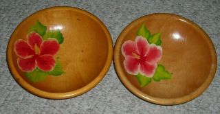Set Of 2 Vintage Munising Hand Painted Wooden Bowls