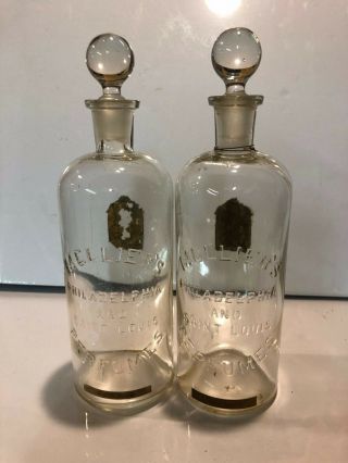 2 Melliers Perfumes Stoppered Art Deco Apothecary Bottles Scent Jar Perfume