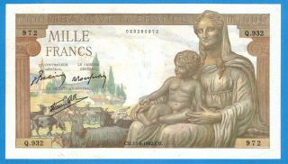 France 1000 Francs 1942 Series Q932 Rare