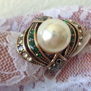 Stuning Pearl Ring For Women Antique Gold Wedding Party Female Turkish Size 7