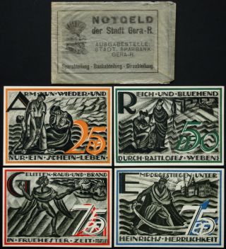 Gera 1921 " Poor Again " Complete Set W/rare Black Orig.  Envelope German Notgeld