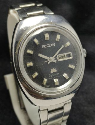 Rare Vintage Ricoh Black Dial Wrist Watch For Men 