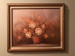 Still Life Floral Robert Cox,  Framed Oil Painting,  Flowers Vase Canvas
