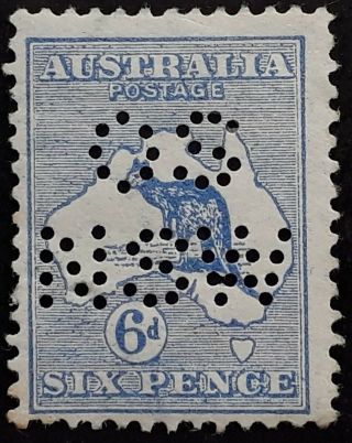 Rare 1913 - Australia 6d Blue Kangaroo Stamp 1st Wmk Os Nsw Perf