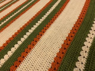 Vtg Handmade Crochet Throw Blanket Afghan Earthy 70’s Stripes 60” X 70”