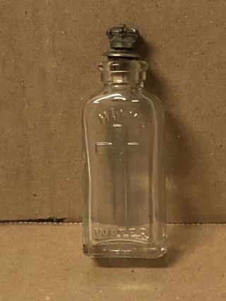 Vintage Antique Glass Holy Water Bottle Crown Cap With Cork Stopper