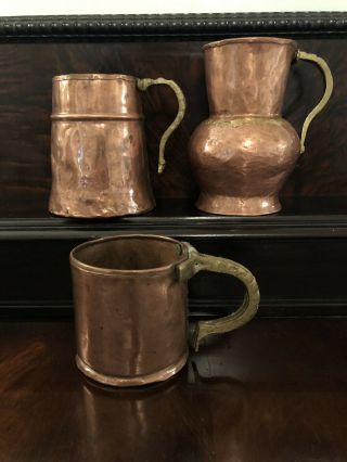 Antique Vintage Dovetail Copper Mug Pitcher Jug Bronze Handle Primitive