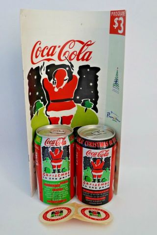 Rare Zealand 1994 Coca Cola Christmas In The Park Coke Can Set W/ Program