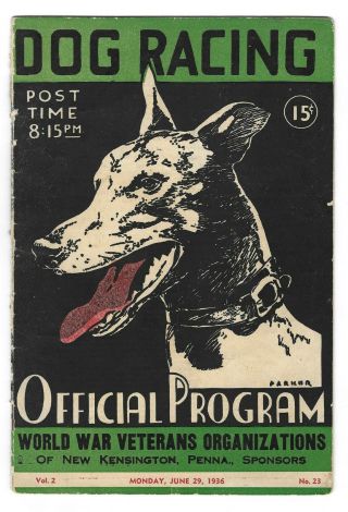 1936 - Kensington Pa - Dog Racing Official Program - Antique