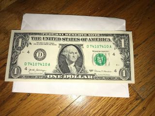 Quarternary Extremely Rare Serial Number $1 One Dollar Bill Fancy Quad Double
