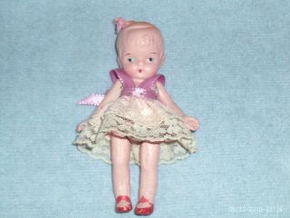 Vintage 4 1/2 In.  Bisque Girl Doll Marked Japan