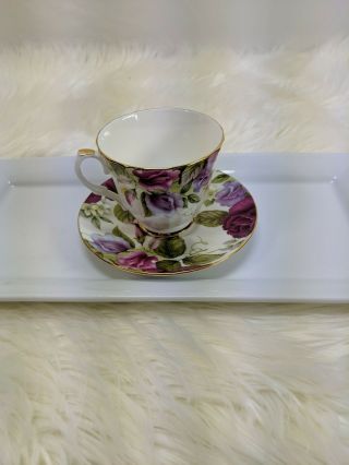 Vintage Duchess Fine Bone China Tea Cup & Saucer Made In England Floral Purple