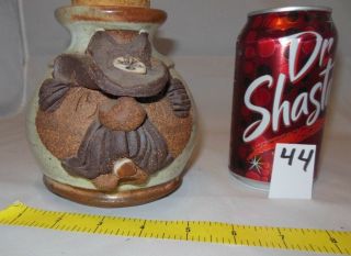 Vintage Rare Stoneware Pottery Clay 3/d Ugly Funny Face Sheriff Cork Jar Signed