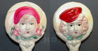 Antique 5 " Celluloid Or Viscoloid? 2 - Sided Baby Rattle Girl And Boy Faces Japan